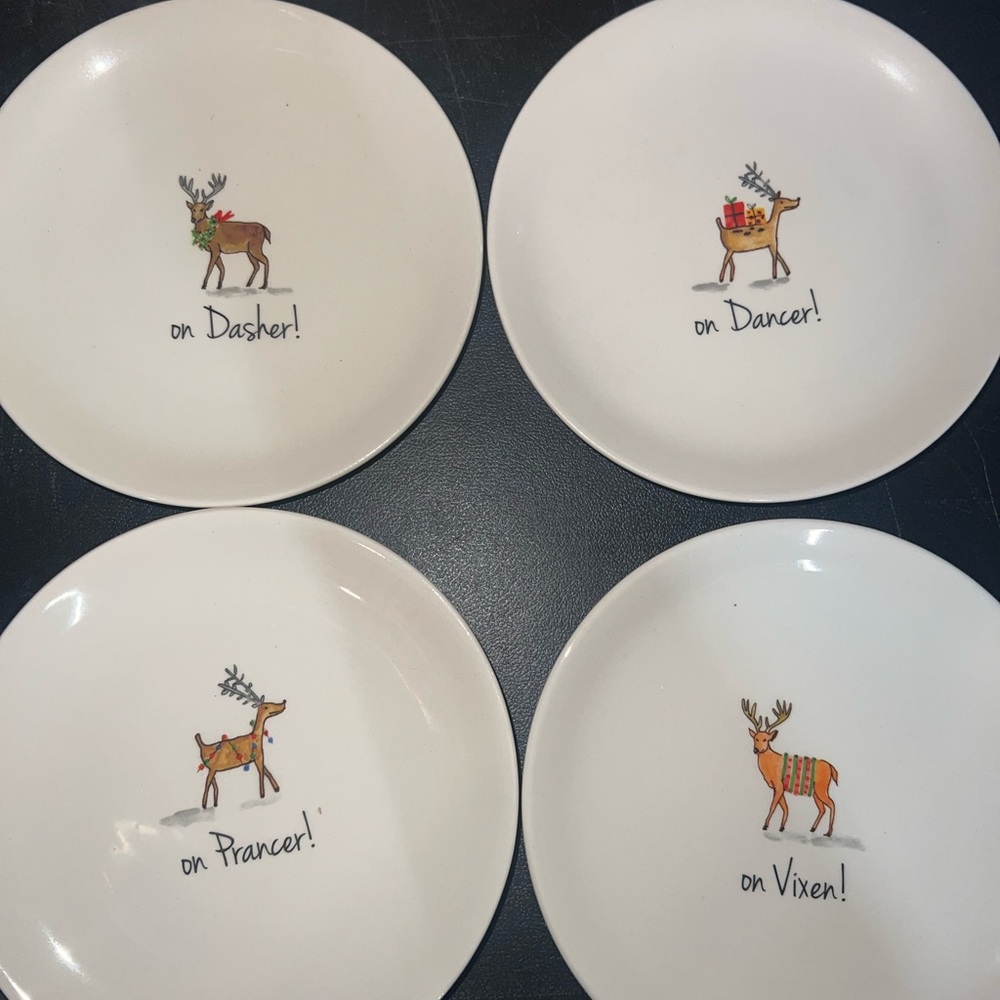 Magenta Festive Reindeer tasting Plate Set - White and Brown